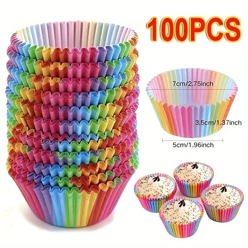 100 Pcs Rainbow Cupcake Liners Disposable Paper Baking Cups For Cupcakes Muffins And Desserts Kitchen Party Supplies