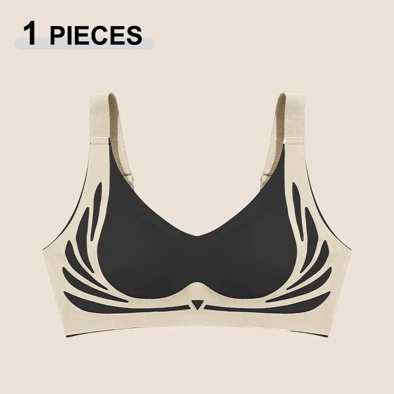 Push-up bra, beige with black seamless cups and angel wings side design, 1 piece