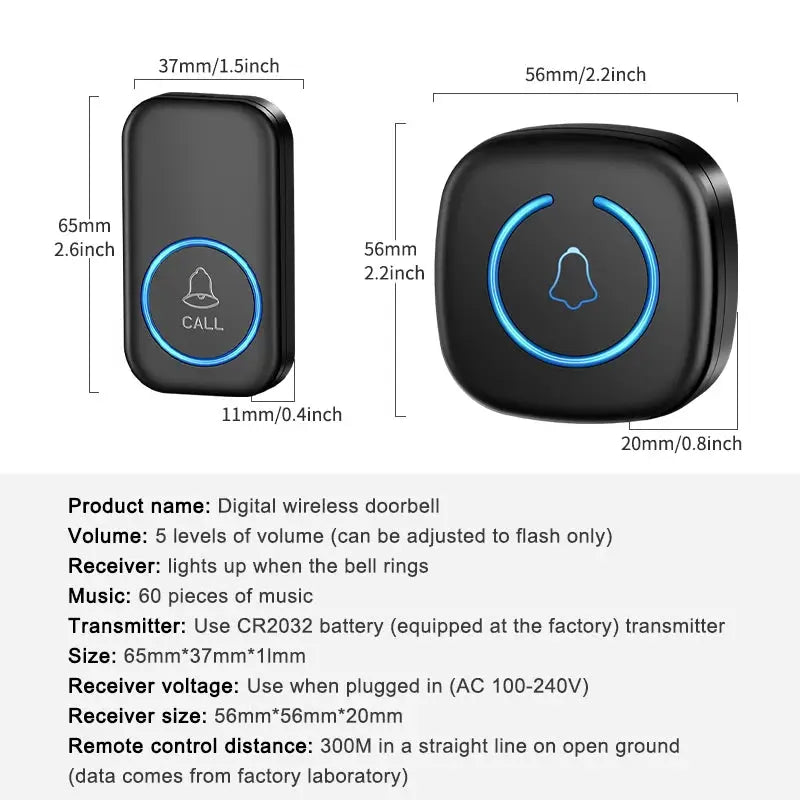 SmartWave Wireless Doorbell 300 Meter Open Range Remote With 60 Melodies And 5 Volume Levels US EU UK Plug Options