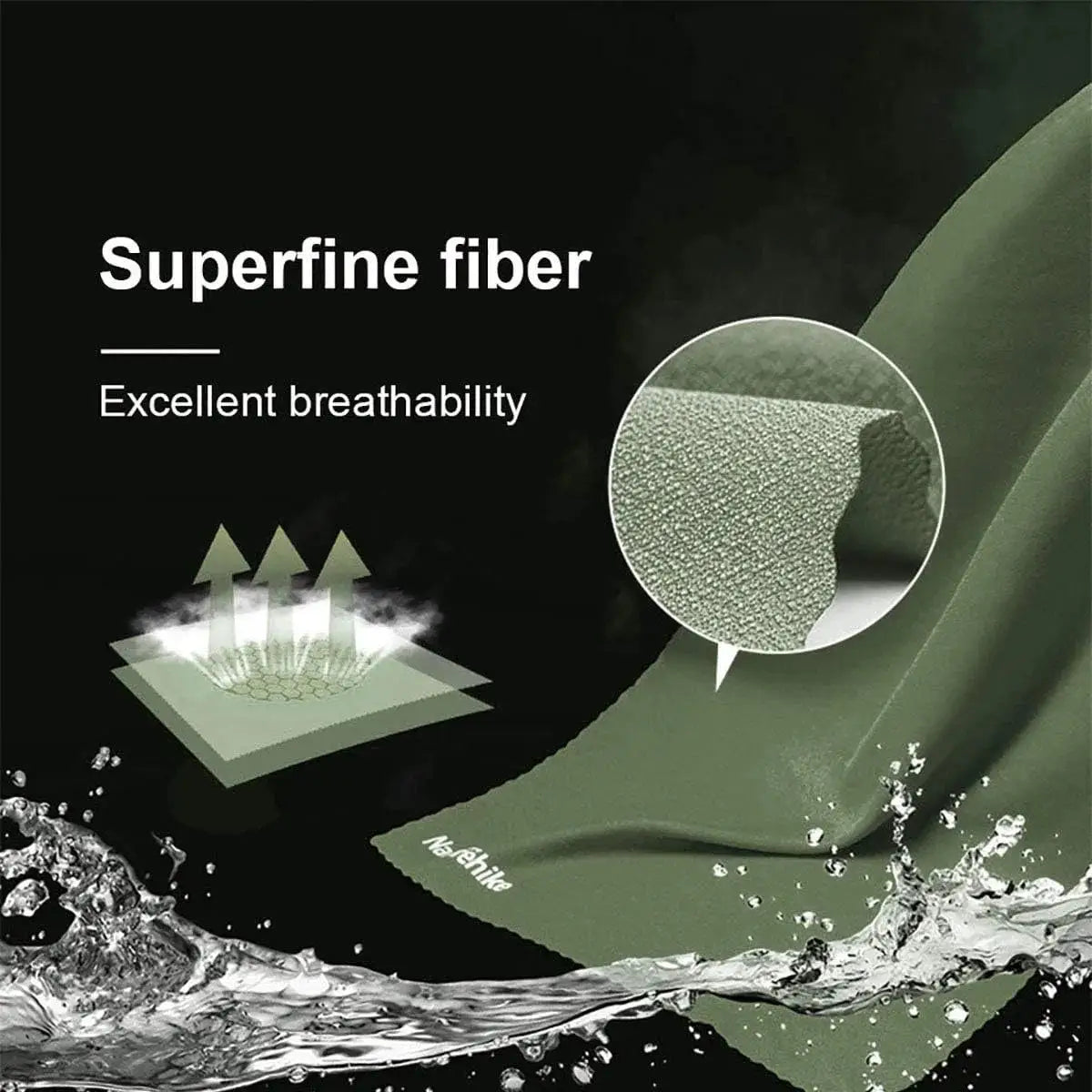 Naturehike green microfiber quick-drying towel; ultralight outdoor towel for camping, hiking, gym