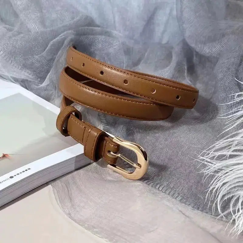 NovaWear Summer Brown PU Leather Belt 2 Cm Wide For Western Pants Versatile Accessory