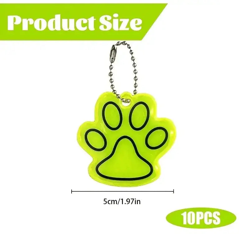 10 Pack Cute Cat Paw Reflective Keychains For Night Safety Double Sided Backpack Accessories Kid And Pet Pendant Gifts