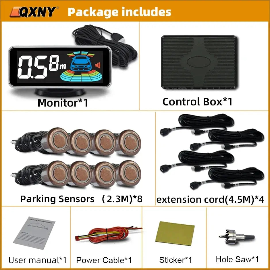 Simples Market 8 Parktronic Parking Sensors Kit with monitor and control box, plus 4 extension cords
