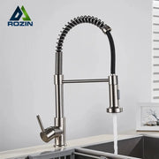 Rozin brushed-nickel deck-mounted kitchen faucet with 360° rotating spray head and pull-down sprayer
