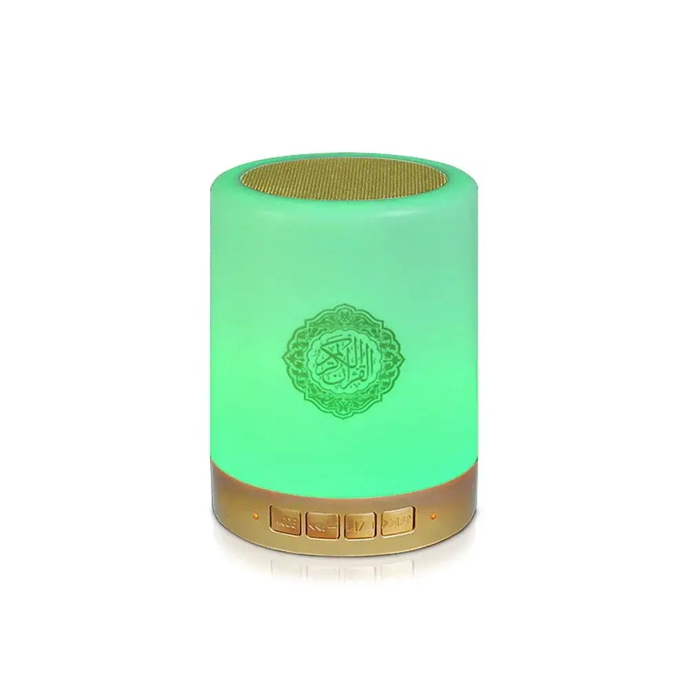 Portable multifunctional sound machine with green LED night light and gold base, Bluetooth speaker, Simples Market