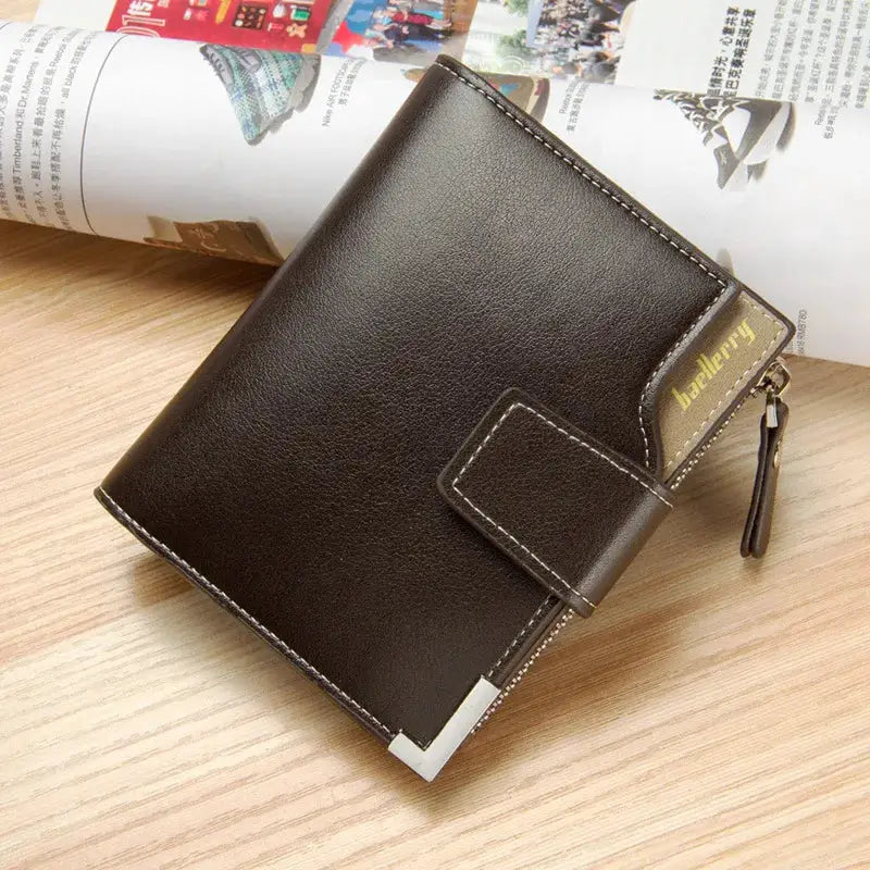 Baellerry short luxury men's wallet with zipper coin pocket in brown leather, brand Simples Market