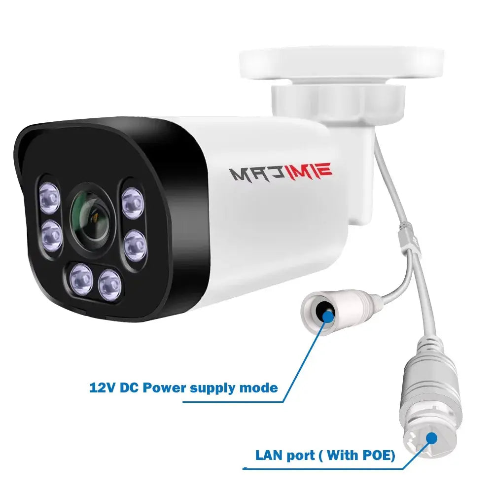 Simples Market bullet security camera with infrared night vision and PoE-ready white housing.