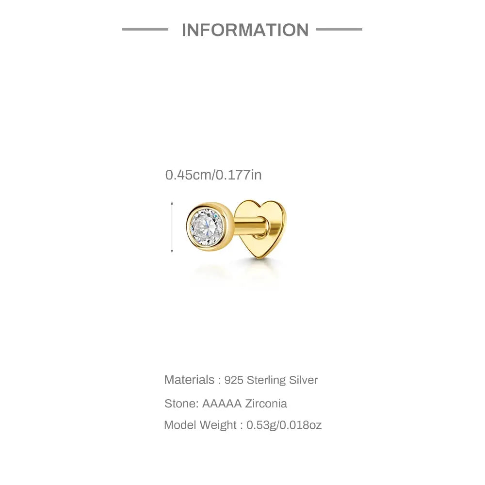 AIDE heart round zircon stud earring, 925 sterling silver with gold-tone finish, by Simples Market