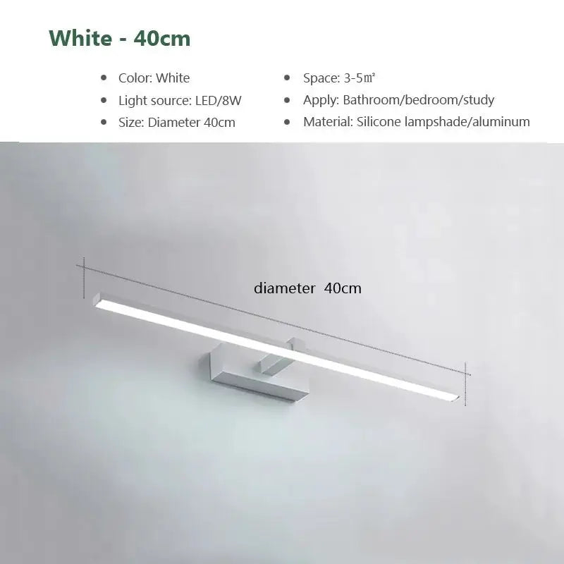 LED bathroom wall lamp, white, 40cm long, modern flat design