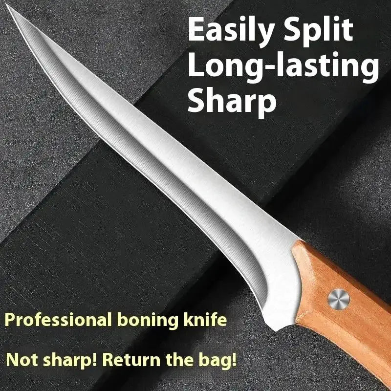 Stainless Steel Fillet Boning Knife Professional Chef Kitchen Knife Forged Meat Cleaver Fish Slicing Knife Wooden Handle