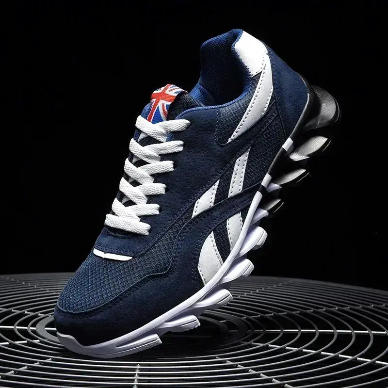 Men's blue fitness sneakers by Simples Market with thick sole, breathable mesh, wear-resistant cushioning