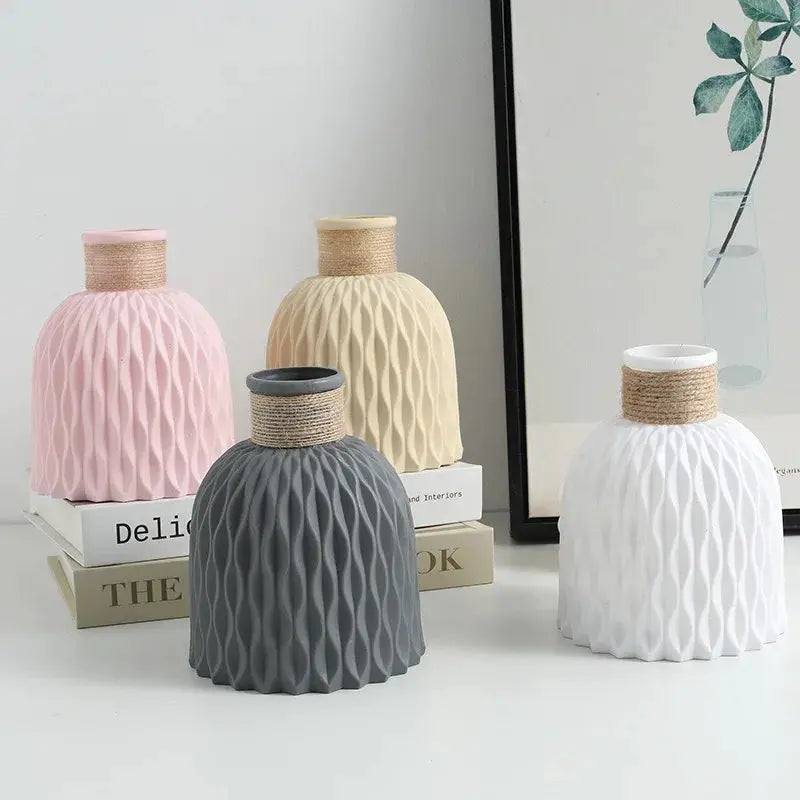 Pineapple Pattern Twine Imitation Ceramic Plastic Vase For Flower Arrangements With Water Wave Texture For Home Decor