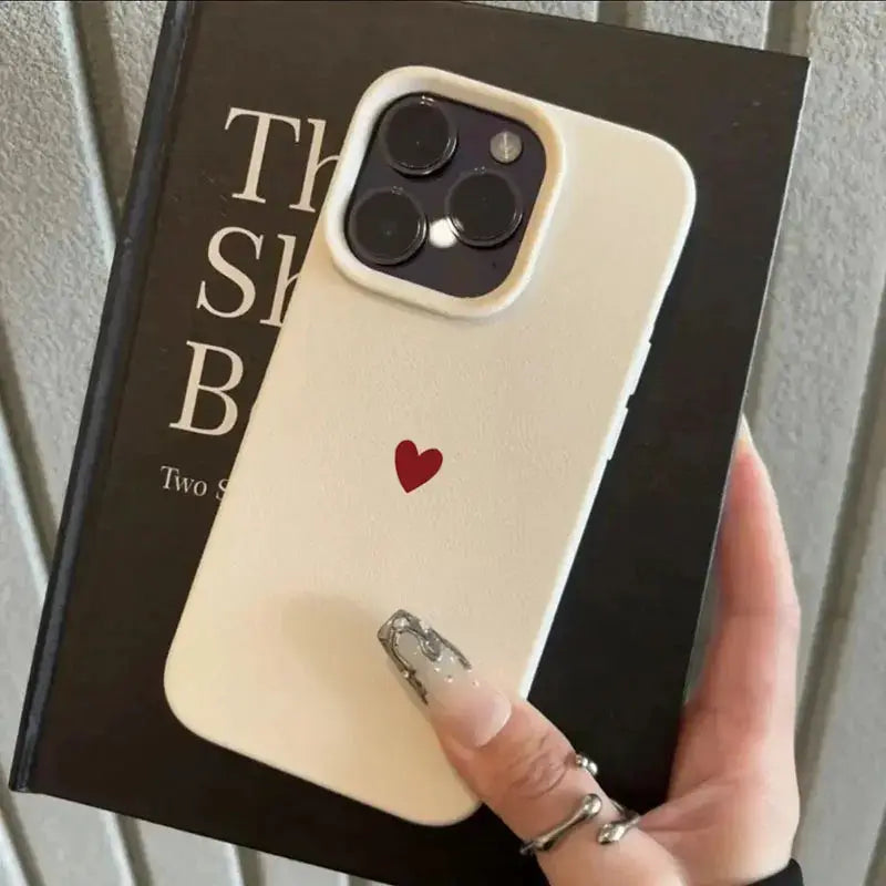 Simple Red Love Heart Soft TPU phone case in cream with a red heart for iPhone triple-camera models