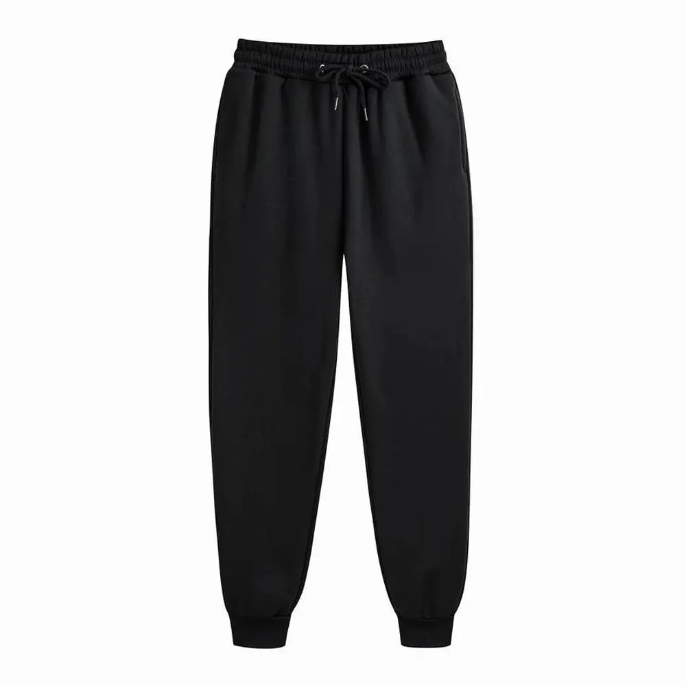 Men's fleece jogger pants by Simples Market, black solid color athletic sweatpants with drawstring waist and cuffs