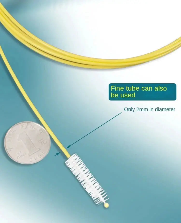 Car drain cleaning brush on a yellow hose with 2mm diameter tube, universal drain pipe cleaner