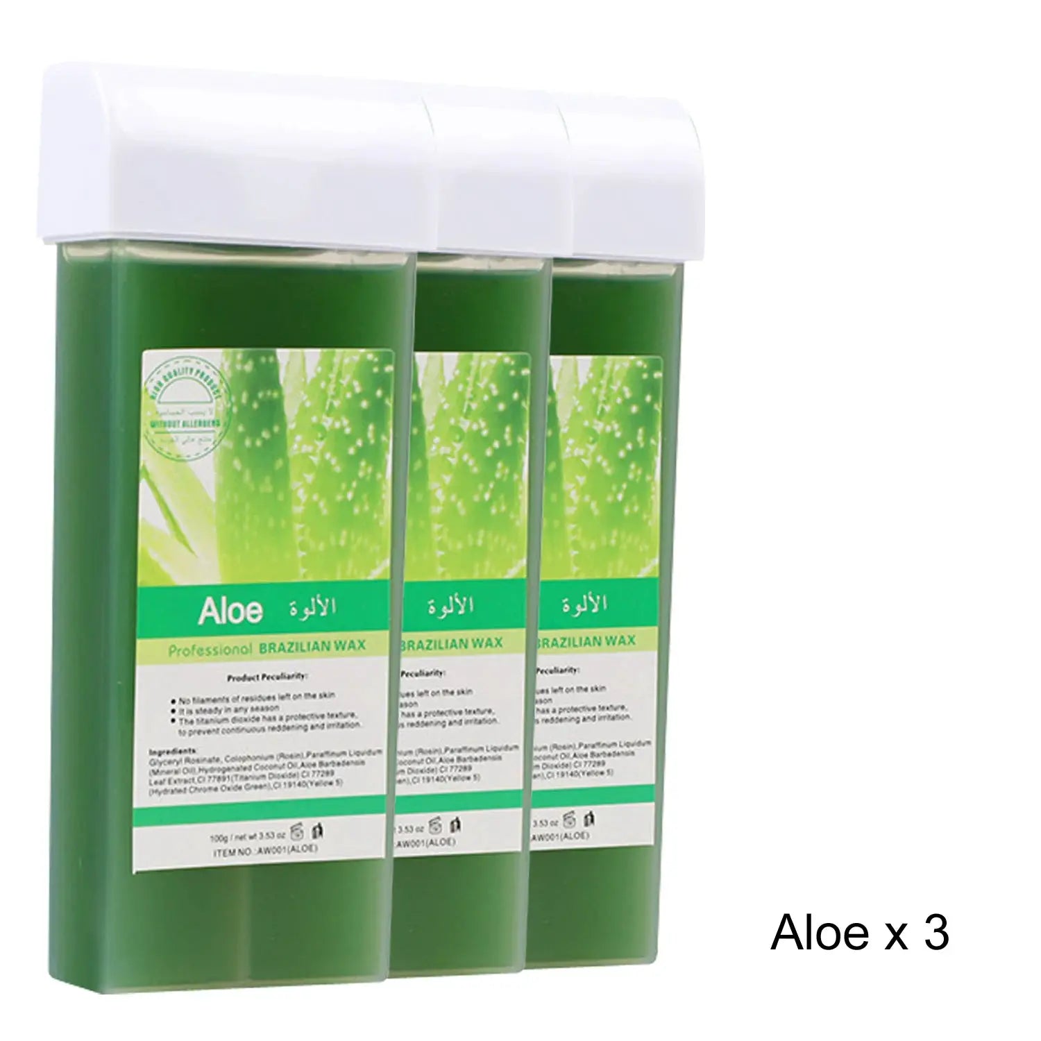 Aloe wax refill cartridges, triple pack from Simples Market, green bottles with white caps