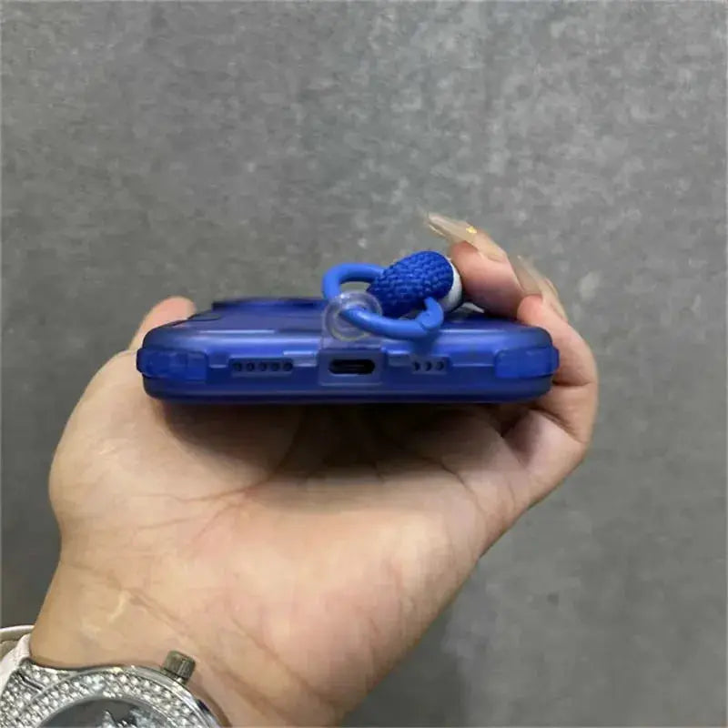Blue MagSafe phone case with wrist strap, luxury Armour Matte shockproof cover for iPhone models