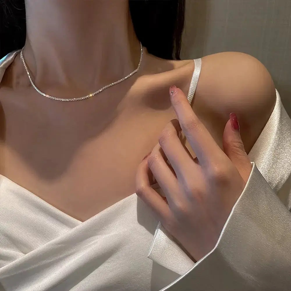 Silver Plated Collarbone Chain Necklace And Bracelet Set Minimalist Starry Sky Jewelry For Women