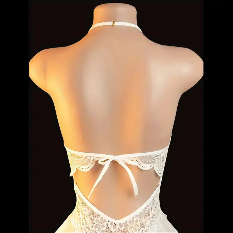 Velvet Lace Transparent Lingerie Set With Neck Hanging Bra And Thong One Piece Alluring Sheer Intimate Nights