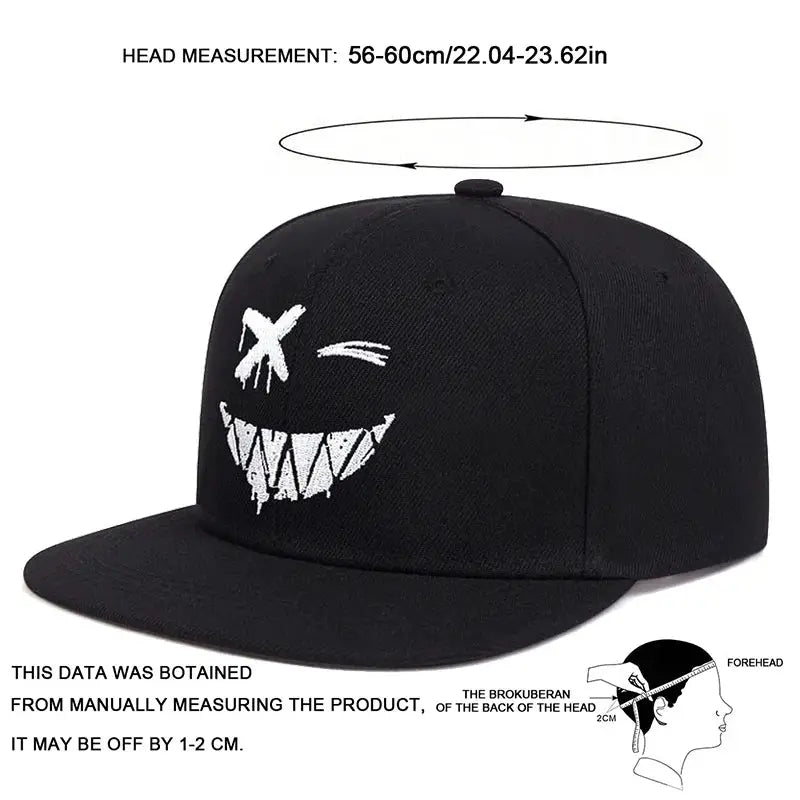 Unisex Ghost Expression Embroidery Hip Hop Baseball Cap Sun Protection Adjustable Outdoor Casual Hat