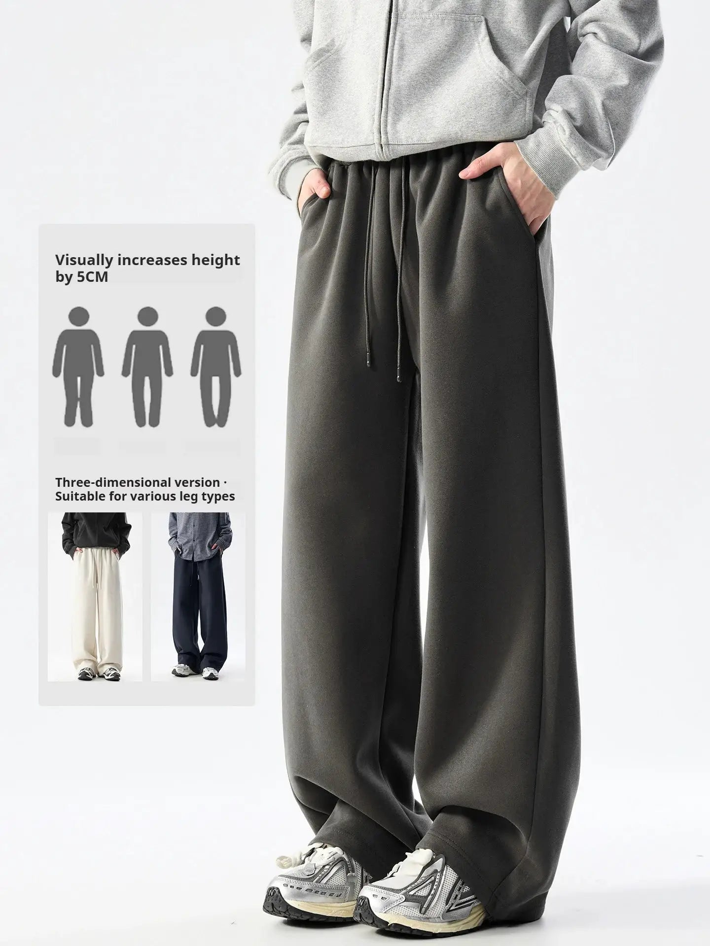 DUKEEN men's 400g heavyweight straight-leg cotton-blend sweatpants in dark grey with drawstring waist, Simples Market