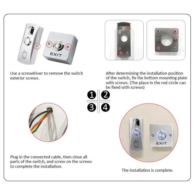 Door exit release button and gate push switch, two-piece zinc alloy with blue LED by Simples Market for door access control