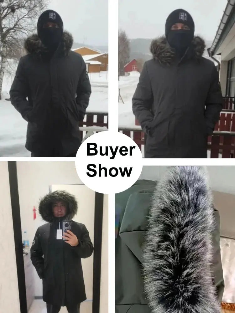 Men's black down parka with fur hood, windproof, Simples Market LZLLTT