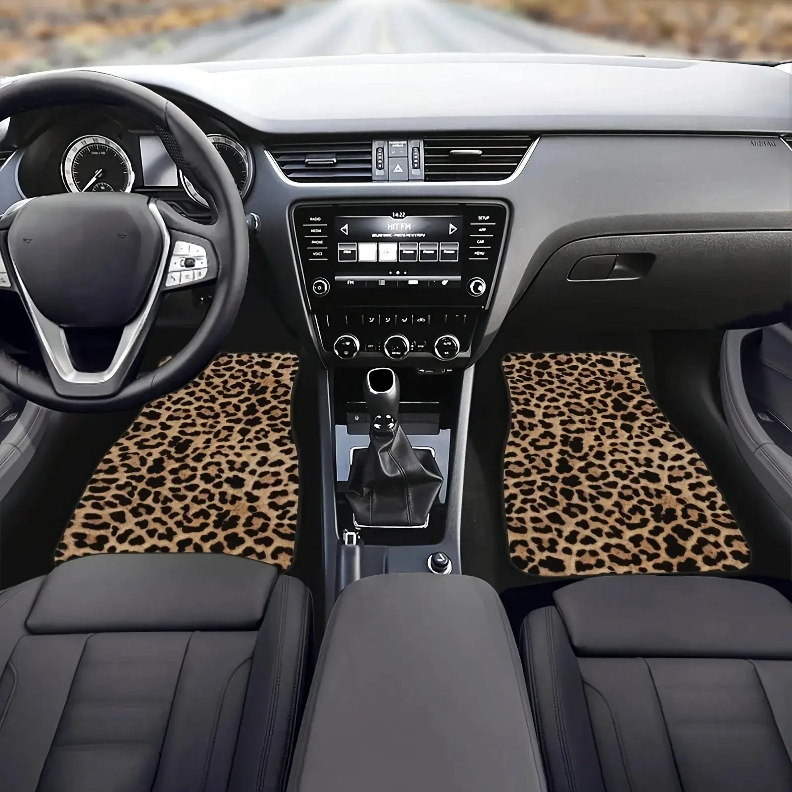 Leopard-print all-weather car floor mats set for front and rear seats, universal size