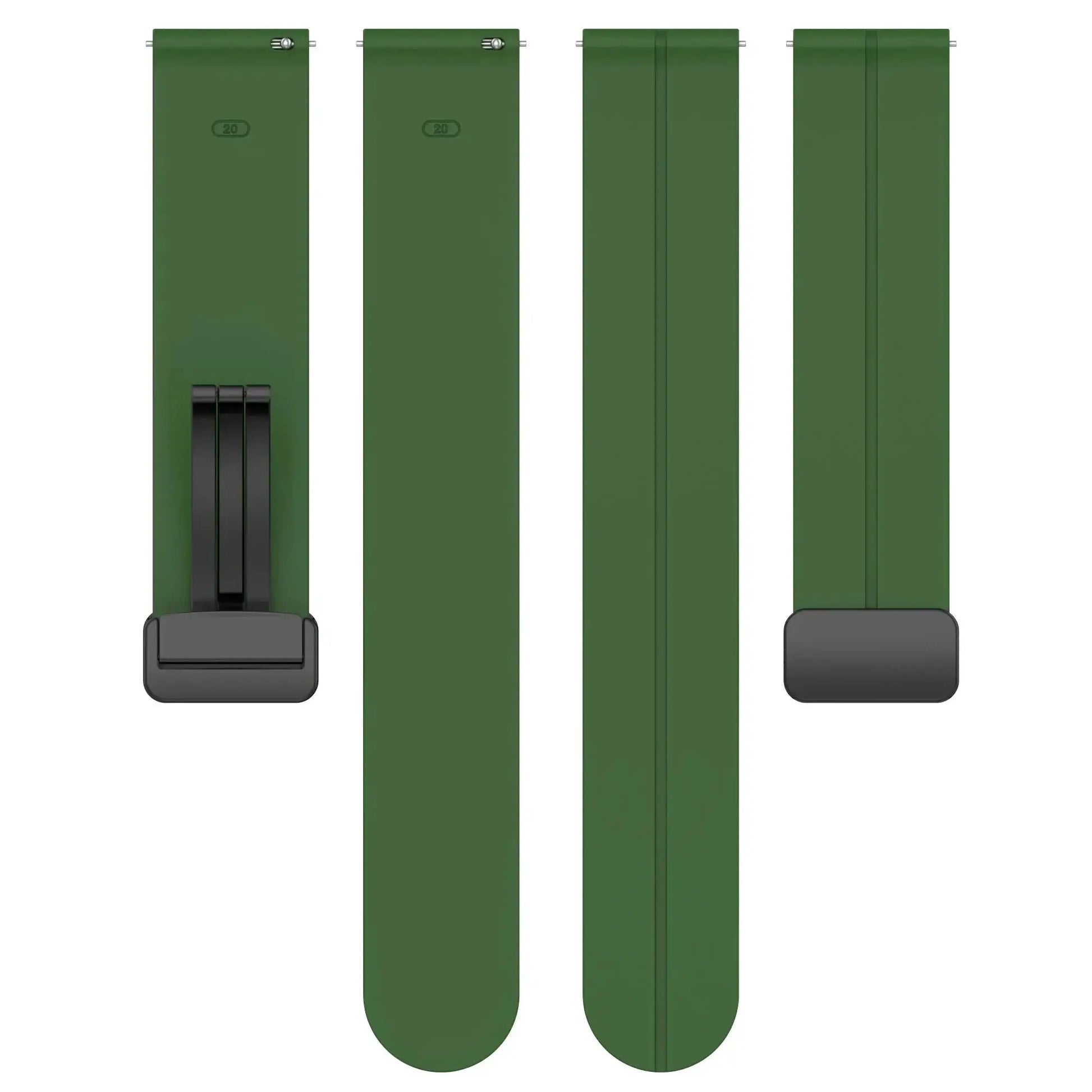 Simples Market set of four green silicone watch straps with magnetic buckle, 20/22mm