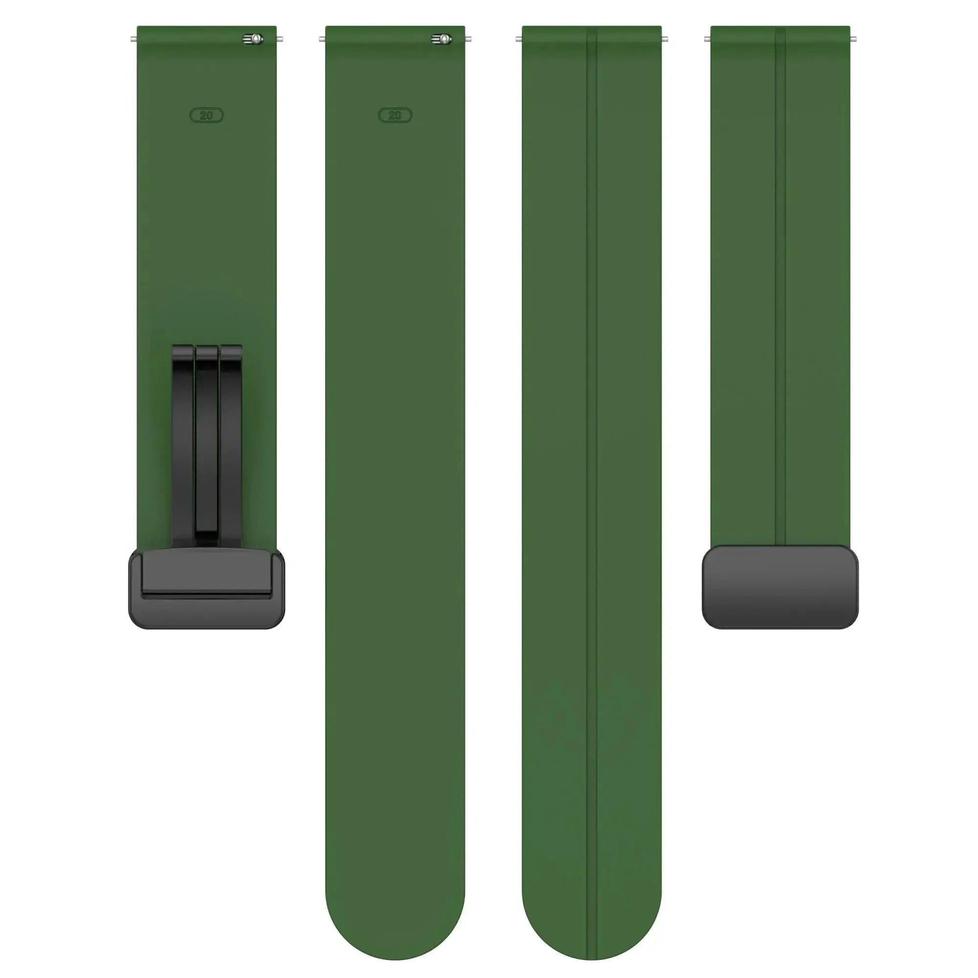 Simples Market set of four green silicone watch straps with magnetic buckle, 20/22mm