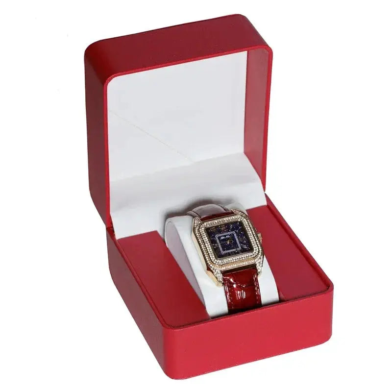 LuxGuard Black PU Leather Clamshell Watch Gift Box With Pillow For Men Display Case