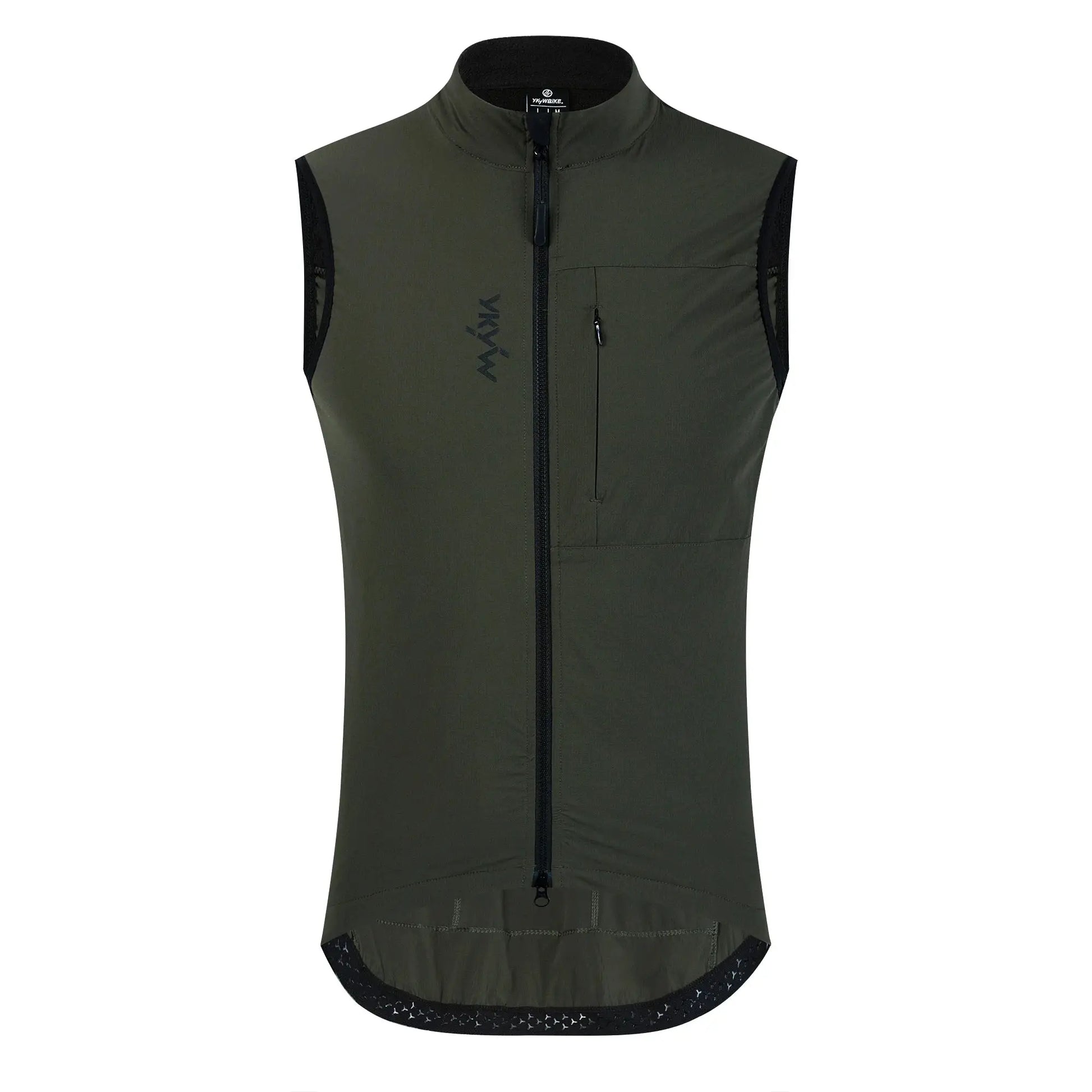 YKYWBIKE men's olive green cycling vest, sleeveless fleece-lined with front zipper