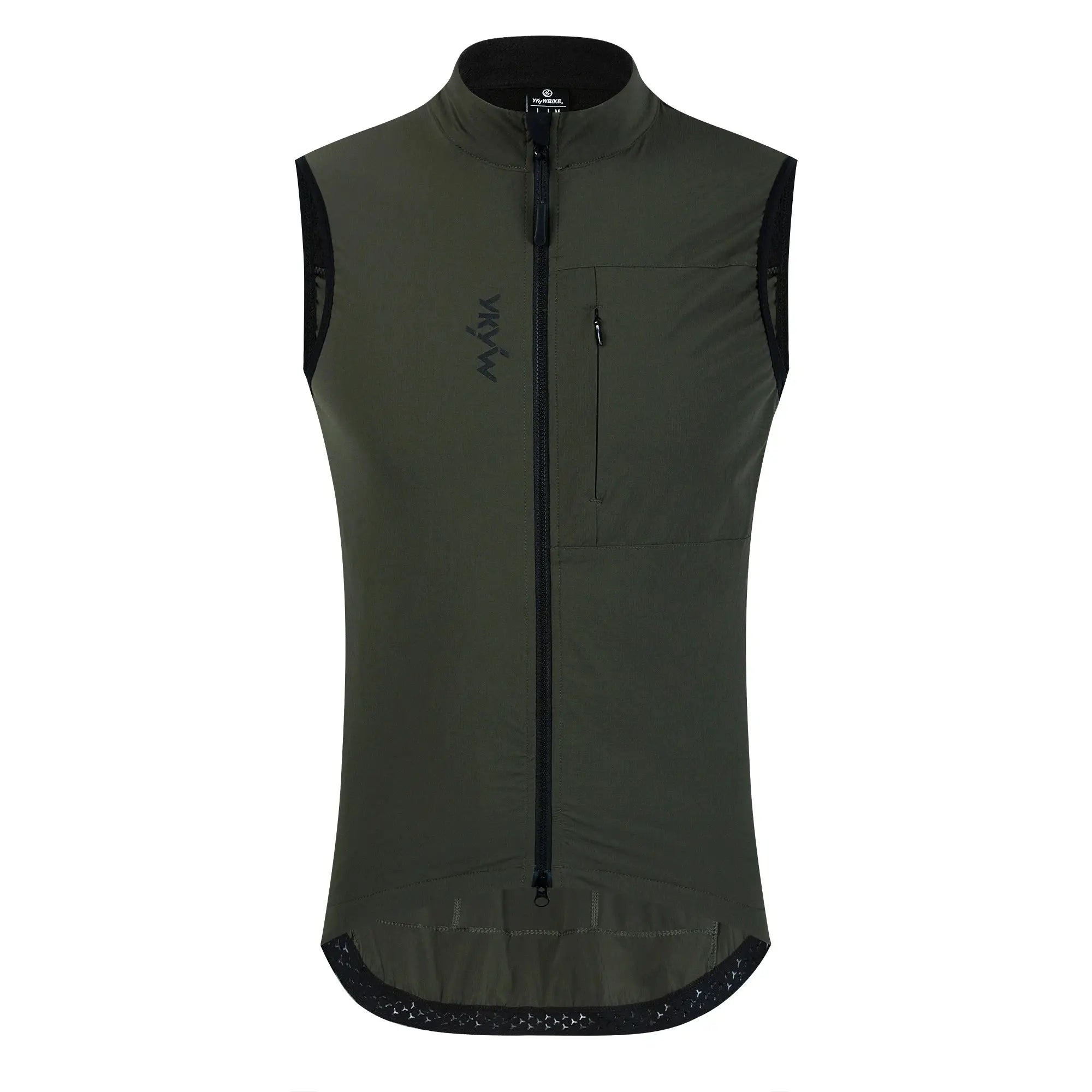 YKYWBIKE men's olive green cycling vest, sleeveless fleece-lined with front zipper