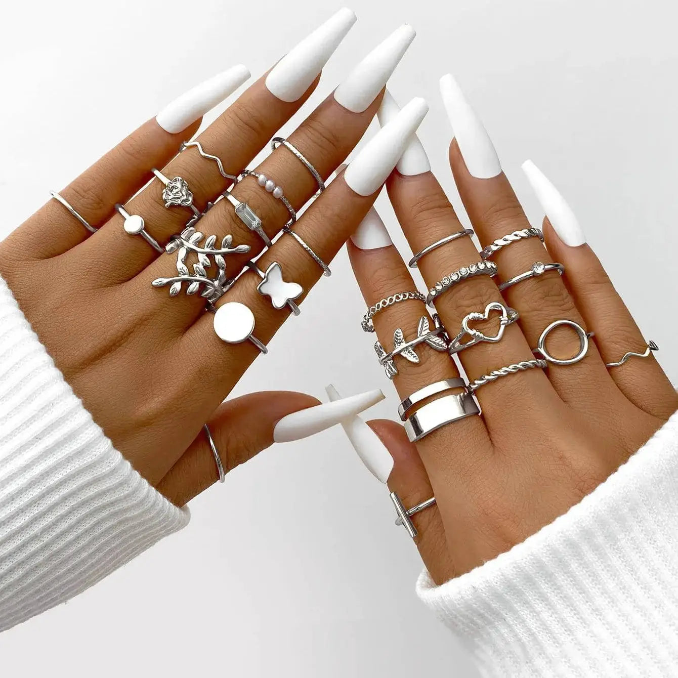 58 Piece Vintage Heart Snake Butterfly Rings Set For Women Gold Plated Geometric Hollow Finger Rings Jewelry Gifts New