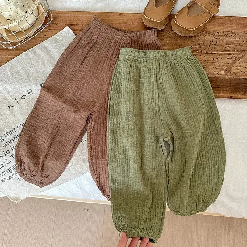 Kids Anti Mosquito Pants Summer Thin Solid Color Loose Casual Trousers Unisex Bloomers For Boys And Girls Ages 4 To 6