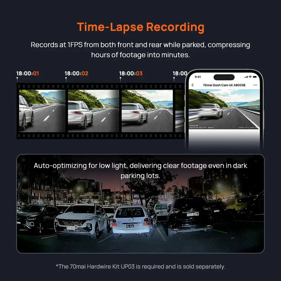 70mai A800SE 4K dash cam with GPS and ADAS, WiFi 6