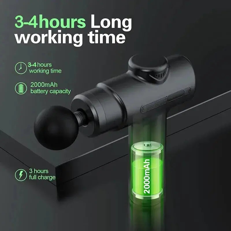 Electric deep-tissue massage gun by Simples Market with 8 interchangeable heads, portable massager for arms, back, legs