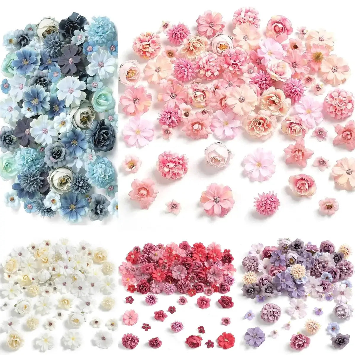 20Pcs silk rose artificial flower heads, 4 cm, multi-color mix for home decor, weddings, DIY wreaths