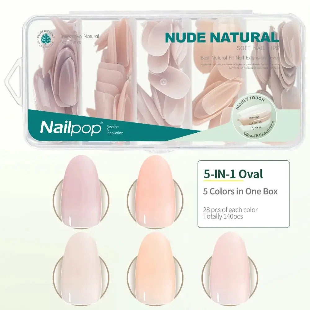 Nailpop 3 In 1 Nude Natural Soft Nail Tips Set 140 Pieces Press On Nails Gel Extensions Ultra Fit Easy Manicure
