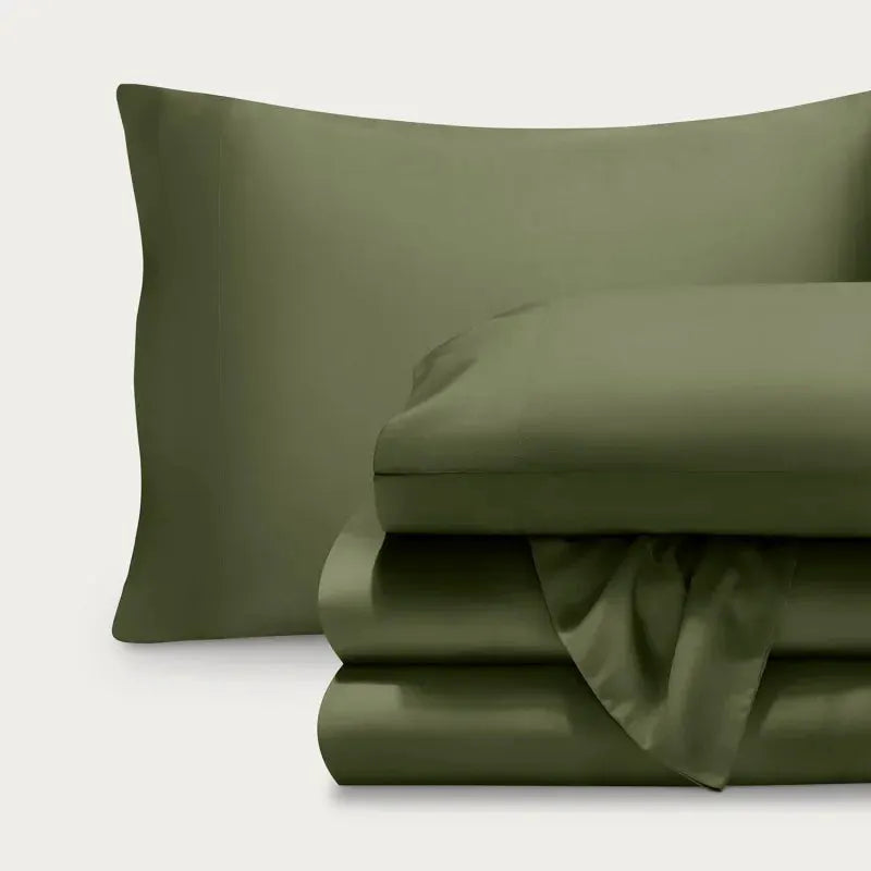 Summer Cooling Quilt Cover Set 3pcs by Simples Market in olive green, silky Lyocell bamboo fabric.