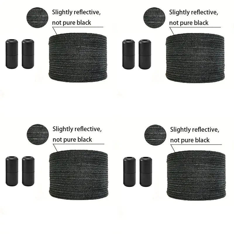 Simples Market no-tie elastic shoelaces, slightly reflective black, 4-pack with end caps