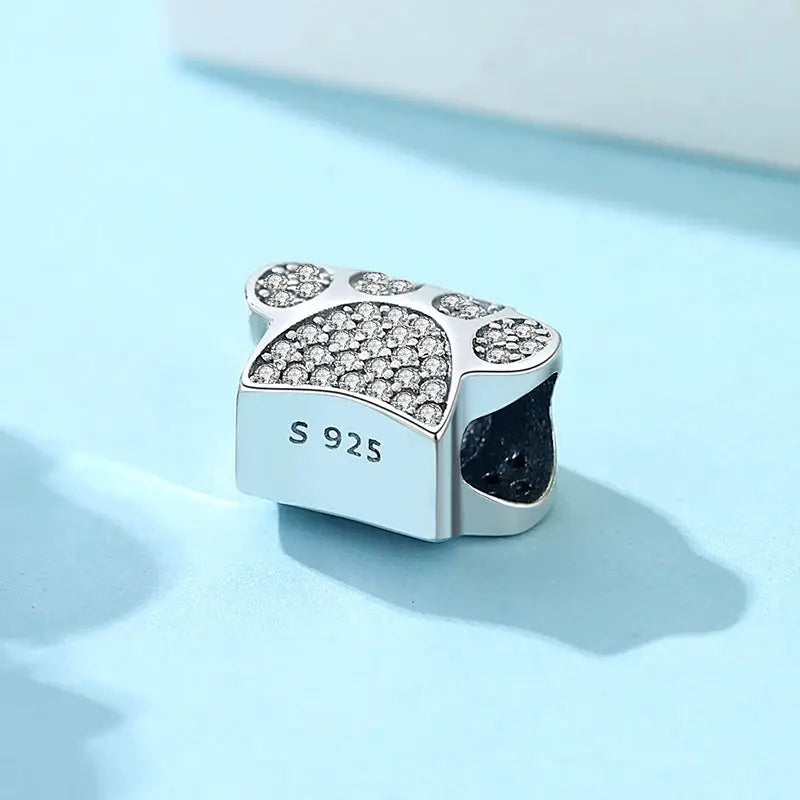 925 Sterling Silver Paw Print Charm Beads for Dogs and Cats Jewelry Pendant Fit for Bracelets Necklaces DIY Projects