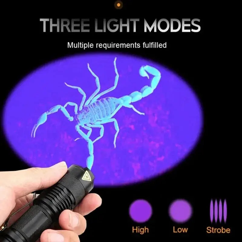 Dual Wavelength UV Flashlight 365Nm 395Nm Portable Mini Torch Zoomable Violet Light Pet Urine Scorpion Detector