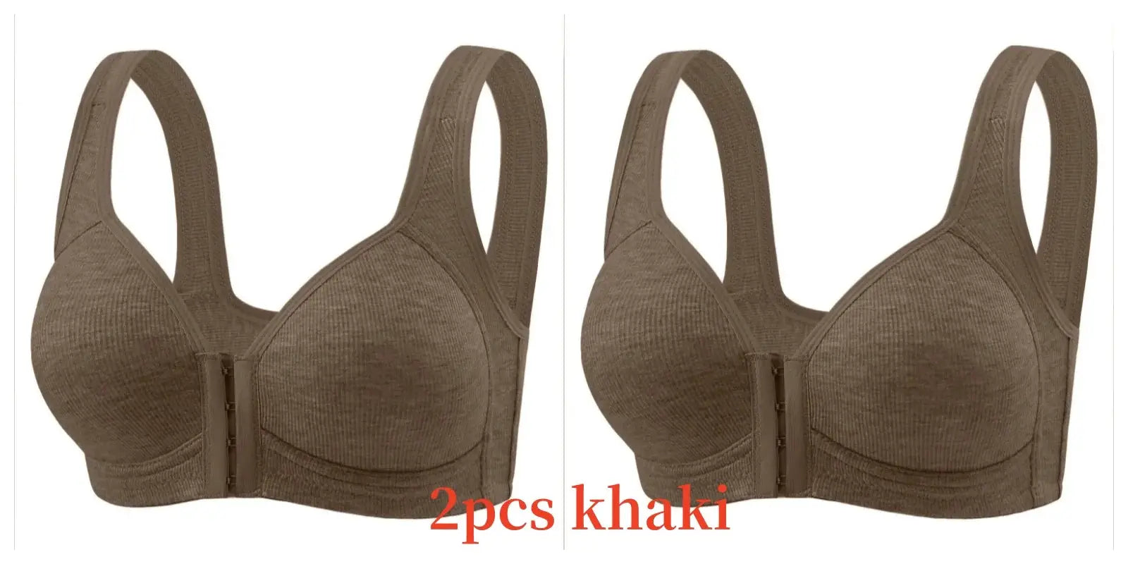 Simples Market women's khaki wire-free front-closure bra, full-coverage, 2-pack