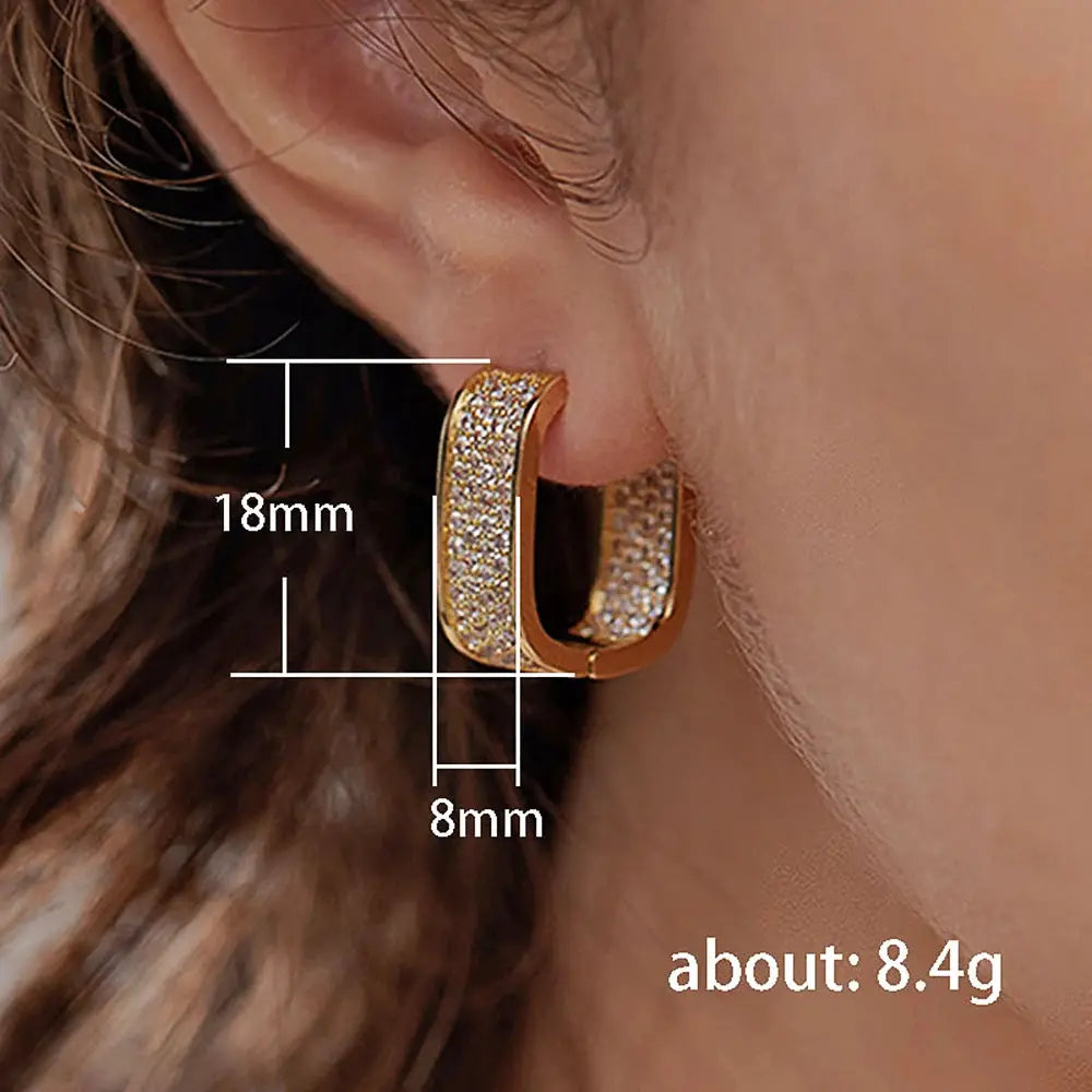 Huitan Korean Fashion Paved CZ Hoop Earrings for Women Silver or Gold Color Versatile Copper Alloy