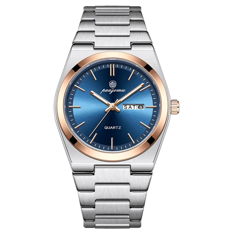 PAAZOMU Luxury Quartz Men Wristwatch Stainless Steel Sport Watch With Luminous Dial Date Week 3 Bar Water Resistance