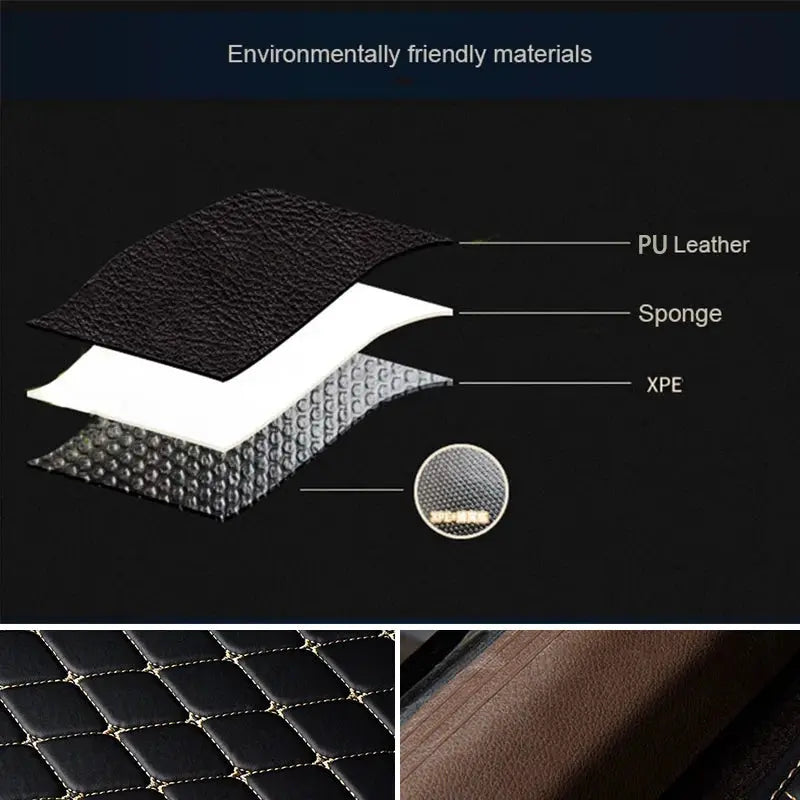 Simples Market universal 5Pcs car floor mats set; PU leather, waterproof, dust-proof with quilted black mats.