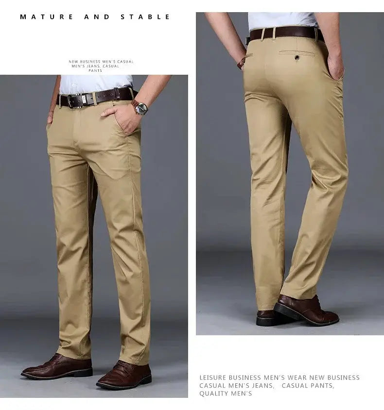 Simples Market men's tan straight-fit business casual pants with belt, size 28-40