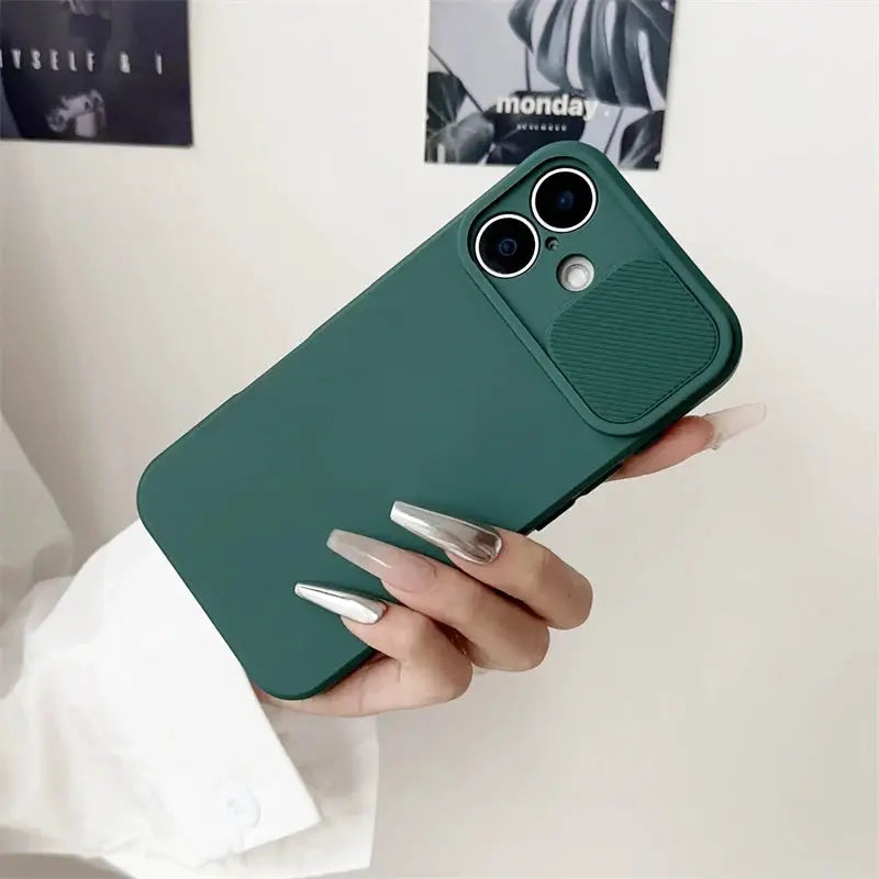 SlideGuard Silicone Case With Sliding Lens Shield For iPhone 7 To 16 Pro X XS XR Max 8 SE Camera Lens Protection