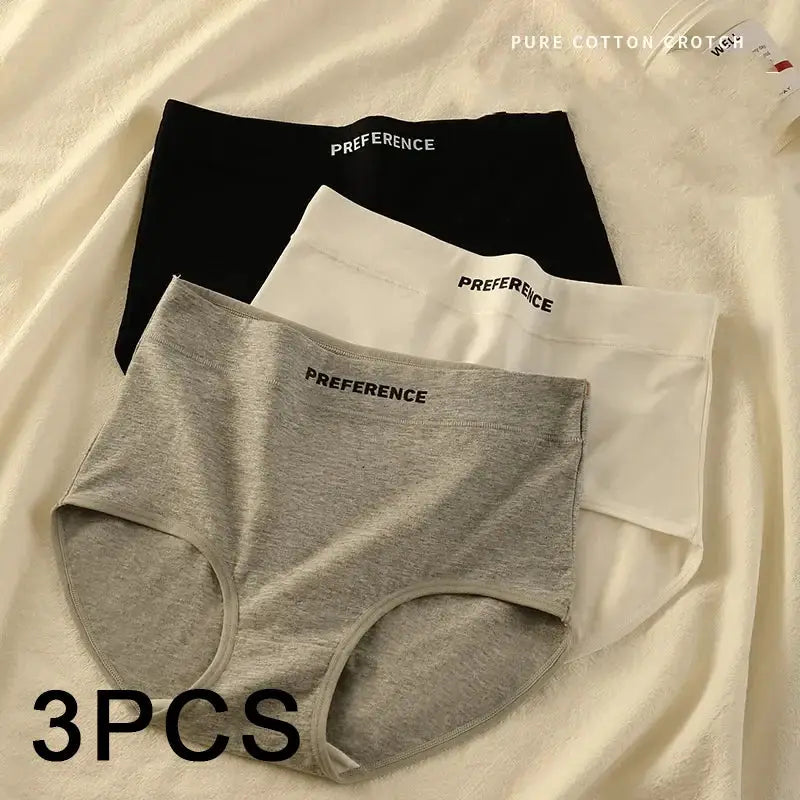 Panties 3-piece cotton high-waist set for women by Simples Market in black, white and gray